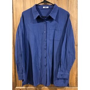 Zeagoo Button-Up Shirt Womens Size XL Blue Spread Collar Long‎ Sleeve